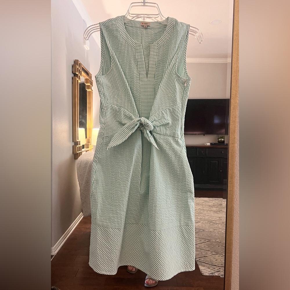 Daniel Cremieux preppy green white seersucker dress size 4